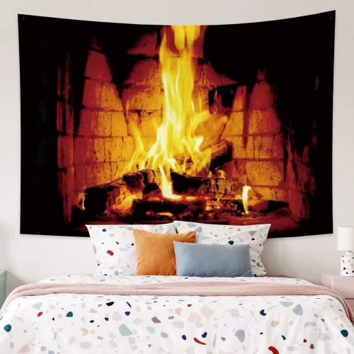 Vista 4 de Haoyiyi Tapiz de fuego ardiente de 39.4 x 27.6 pulgadas, para colgar en la pared de ladrillo brillante, vintage, regalos de Navidad, festivales