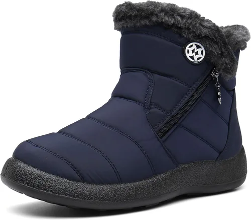 Vista 12 de Hsyooes Botas de nieve para mujer, botas de invierno impermeables Beige