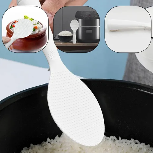 Vista 4 de 2 cucharas antiadherentes para servir arroz, pala de arroz, resistente al calor, color blanco
