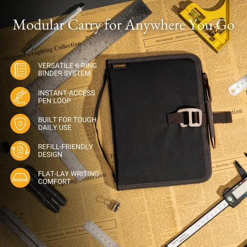 Vista 5 de LOCHBY® Carpeta Field A5 Cubierta de carpeta de 6 anillas Lona encerada resistente al agua Diseño plano Sistema A5 apto para recargar