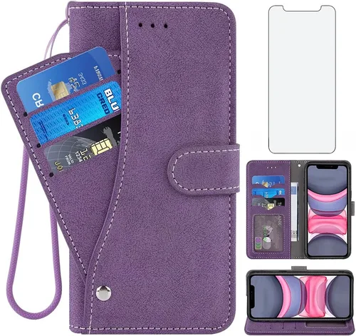 Vista 9 de Funda compatible con iPhone Xs X 10 y 10s y protector de pantalla de vidrio templado, funda para monedero, tarjetero con cordón, fundas