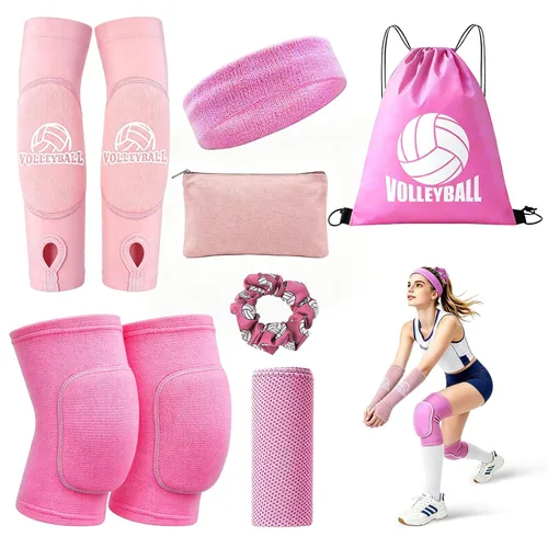 Vista 10 de Rodilleras de voleibol, mangas para brazos de voleibol, juego de accesorios de voleibol UMACWIN con rodilleras, almohadillas para brazos, banda