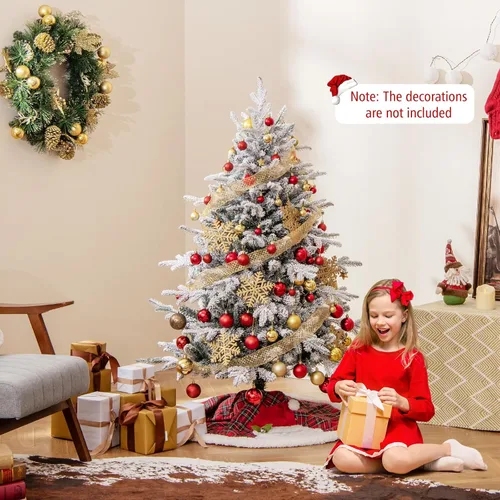 Vista 2 de Goplus Árbol de Navidad artificial preiluminado de 4.5 pies con nieve, árbol de Navidad completo con bisagras con 160 luces LED multicolores, 8
