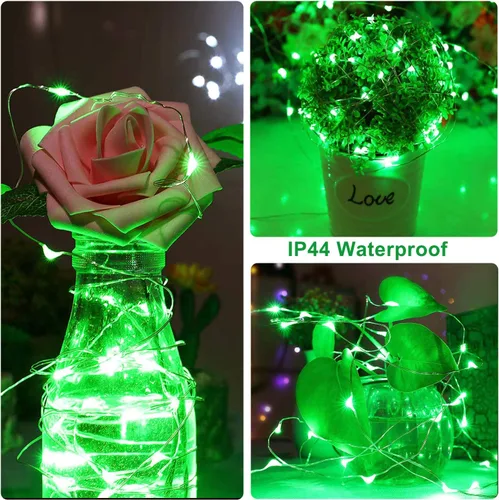 Vista 5 de Blingstar Luces de hadas alimentadas por USB, paquete de 2 unidades de 100 LED de 33 pies, cable plateado flexible, mini cadena de luces para el día