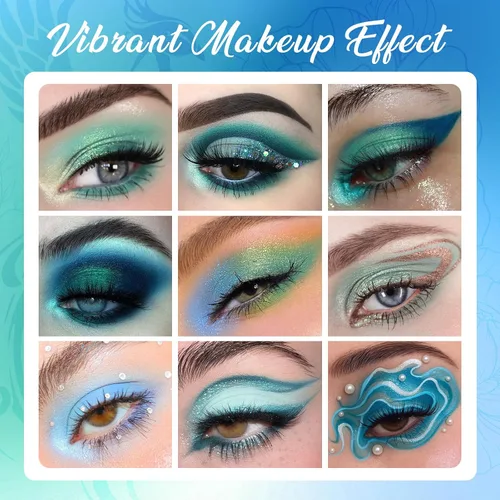 Vista 5 de UCANBE Paleta de sombras de ojos de 15 colores – Kit de maquillaje para ojos con brillo mate, purpurina metálica, tonos frescos en blanco, azul