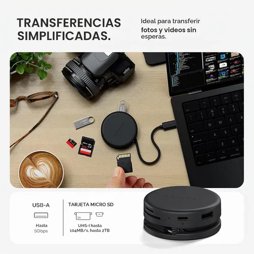 Vista 6 de Satechi OntheGo™ Hub USB-C 7 en 1, adaptador multipuerto magnético compacto, 100 W PD, HDMI 4K/60Hz, Gigabit Ethernet, 2 x USB-A 5 Gbps, lector