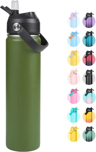 Vista 32 de Fijinhom Botella de agua aislada de acero inoxidable de 18 oz, de boca ancha, de doble pared, con vacío, con pajita de silicona, a prueba de sudor