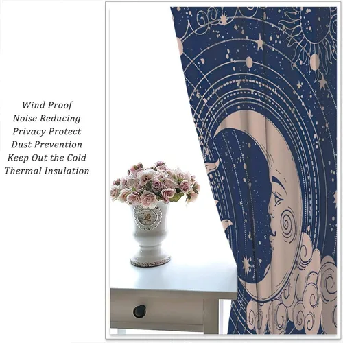 Vista 5 de Cortinas opacas con diseño de sol y luna, cuerpos celestes bohemios, con diseño de sol, luna y estrellas, para sala de estar, dormitorio, 42 x 45