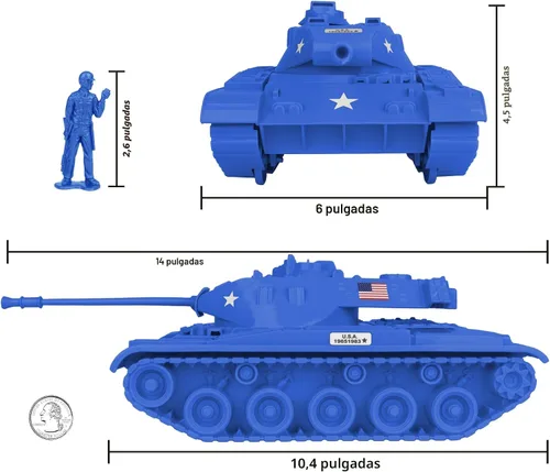 Vista 2 de Set de juegos tanque Tim Mee Toy Walker Bulldog, color azul, 13 piezas, fabricado en EE. UU