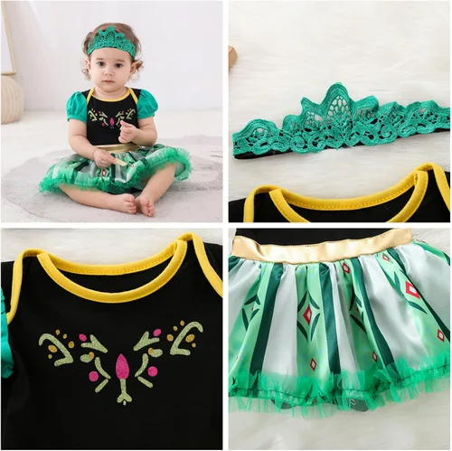 Vista 4 de WOPLAY 3 piezas de disfraces para bebés y niñas mameluco de princesa para Halloween Navidad Año Nuevo con collar