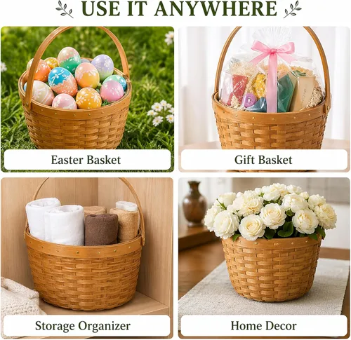 Vista 5 de Vintiquewise Cesta pequeña de recolección de manzanas con asa, cesta de frutas de madera tejida, canasta decorativa de granja para almacenamiento