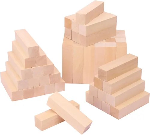 Vista 3 de Paquete de 70 bloques de tallado de tilo, bloques de madera sin terminar de 4 x 1 x 1 pulgada para tallar y cortar madera, cubos de madera maciza