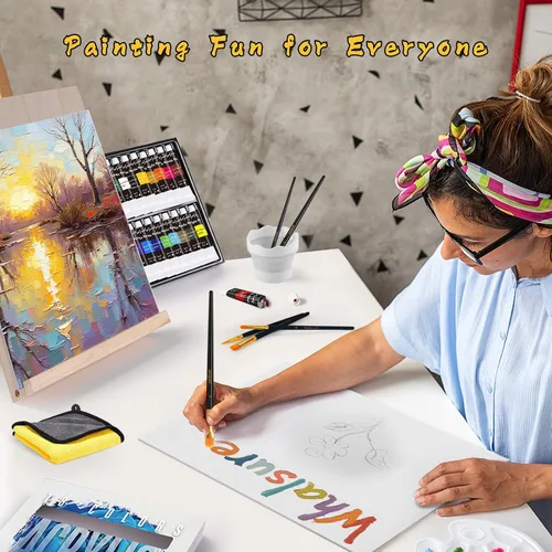 Vista 3 de Juego de Pintura Whalsure, Juego de Pintura Acrílica para Niños y Adultos - Suministros de Pintura con 18 Pinturas Acrílicas, 8 Pinceles de Pintura