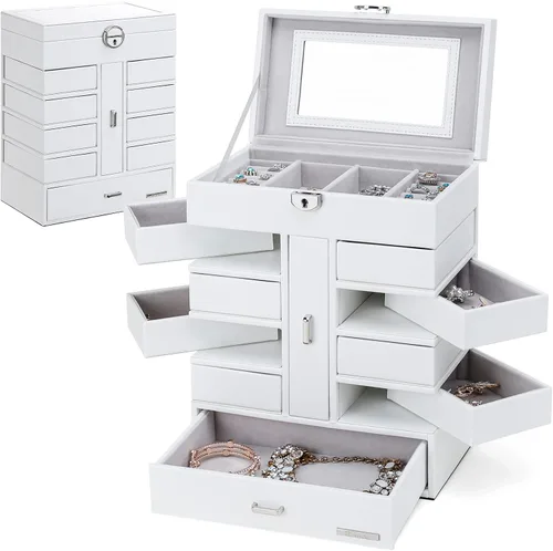 Vista 5 de Homde Paquete de caja de joyería negra una enorme caja de joyería + una caja de joyería blanca con 10 cajones