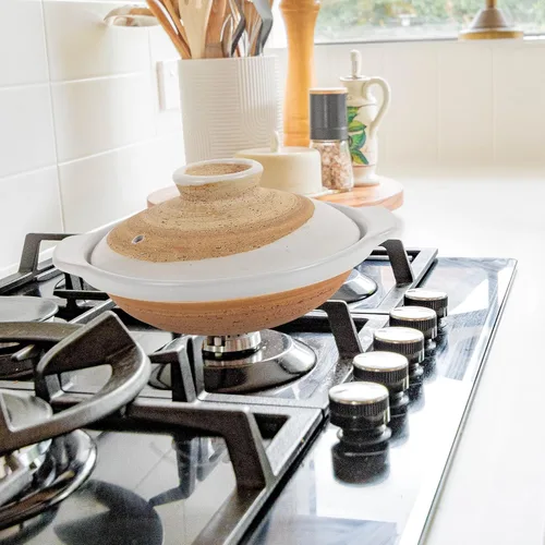 Vista 8 de Olla de arcilla japonesa Donabe de 8 pulgadas de cerámica esmaltada para cocinar arroz Donabe multiusos para cocina casera
