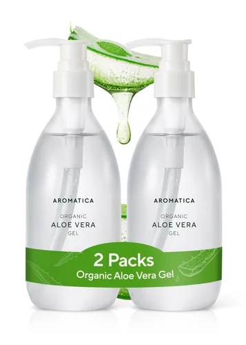 Vista 8 de AROMATICA Gel de aloe vera orgánico 10.14oz/300ml, cuidado después del sol y alivio de quemaduras solares con gel de aloe vera puro para cara