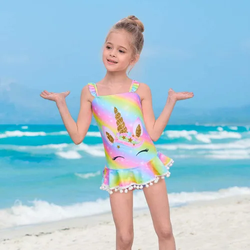 Vista 7 de Play Tailor Traje de baño de una pieza para niñas, traje de baño de unicornio