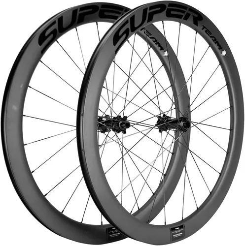 Vista 10 de SUPERTEAM Juego de ruedas de disco de carbono 50C-25 700c Clincher Center Lock Thru Axle blanco y rojo