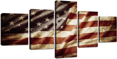 Vista 42 de Cuadros decorativos para pared de sala de estar, impresión en lienzo, retro, vintage, bandera estadounidense estadounidense y pintura moderna