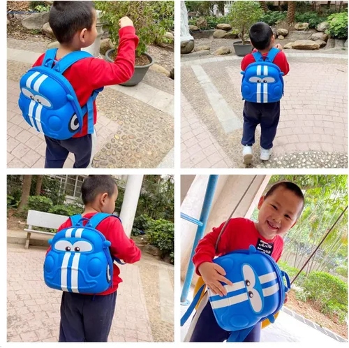 Vista 6 de Mochila para niños pequeños de coche,Bolsas para niños preescolares,Mochila de dibujos animados 3D para niños, Azul, Mochila Daypack