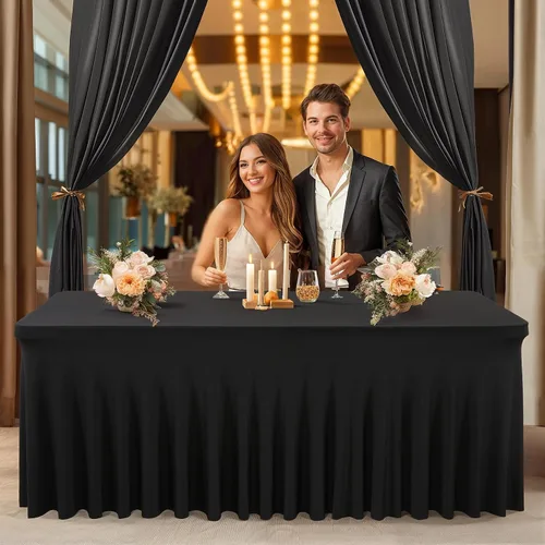Vista 8 de PARTISKY - Mantel de elastano negro para mesas rectangulares de 4 pies, cubierta de mesa elástica para mesas plegables, bodas, fiestas, banquetes