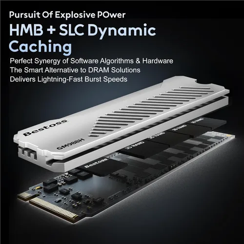 Vista 3 de Bestoss SSD PCIe4.0 NVMe M.2 2280 de 2 TB con disipador de calor Plateado