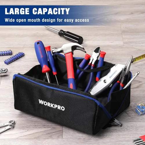 Vista 6 de WORKPRO Bolsa de herramientas con cremallera, bolsa de almacenamiento de herramientas utilitaria de boca ancha de servicio pesado de 10", funda