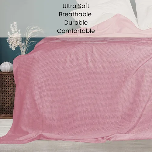 Vista 4 de Cotton Clinic Manta de cama de punto gofre, 100% algodón, para todas las estaciones, suave, transpirable, ligera, capa perfecta para sofá, cama