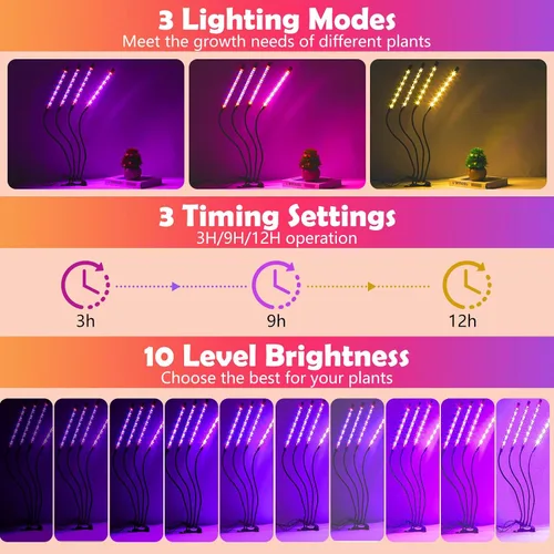 Vista 9 de Lámparas de cultivo shalaker para plantas de interior, 80 luces LED con espectro completo y espectro rojo y azul, 10 niveles regulables