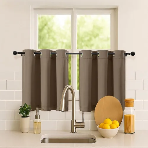 Vista 124 de Simplebrand Juego de 2 paneles de cenefa aguamarina para ventana de cocina de 14 pulgadas de largo, cortinas de oscurecimiento de habitación