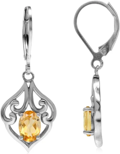 Vista 9 de Silvershake Aretes colgantes de plata de ley 925 chapados en oro blanco o amarillo con piedra natal ovalada de 0.276 x 0.197 in, estilo victoriano