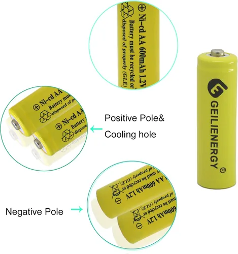 Vista 4 de AA tamaño NiCd AA 600mAh 1.2V baterías recargables para lámpara solar luz solar (12 PCS)