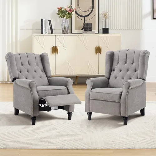 Vista 11 de Silla Reclinable Push Back, Silla de Acento de Tela Reclinable Push Back con Decoración de Remaches, Respaldo Abotonado Capitoné, Sillón Wingback