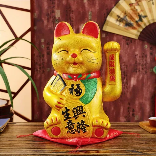 Vista 3 de Suerte Gato Gato Gato Brazo Gato 9 Pulgadas Oro Negocio está en auge Gato de la Suerte Chino Feng Shui Deoración Gato Cerámica Maneki Neko Lucky