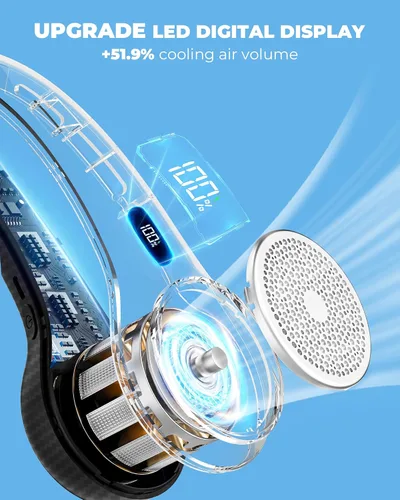 Vista 3 de Ventilador de cuello con batería recargable de 4000 mAh y pantalla LED, enfriador personal portátil para mujeres/hombres, ventiladores