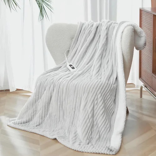 Vista 20 de Manta térmica de sherpa de doble cara, manta eléctrica de calefacción suave para cama, sistema de seguridad automático, 6 niveles de calefacción y 4