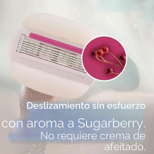Vista 7 de Gillette Venus Comfortglide plus Olay Sugarberry - Maquinilla de afeitar manual para mujer con mango de metal dorado rosa + 4 recambios