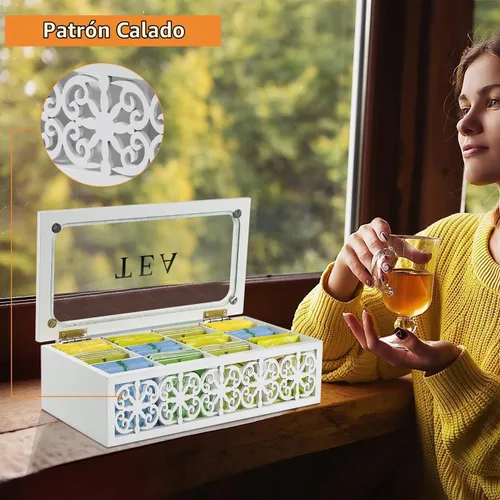 Vista 3 de Organizador de caja de té, almacenamiento de bolsas de té de Blanco