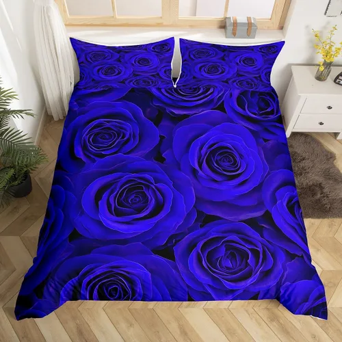 Vista 15 de Juego de funda de edredón de rosa roja, tamaño matrimonial, juego de ropa de cama floral color rojo degradado y negro para niñas, mujeres, niños