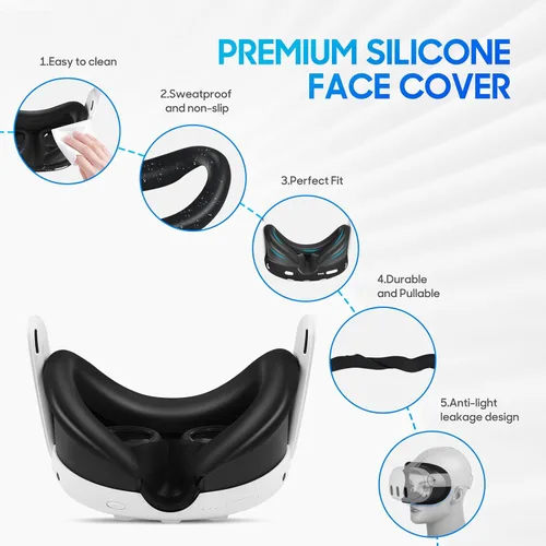 Vista 4 de Silicone Cover Set Compatible with OculusMeta Quest 3 Accessories,VR Accessory Set for Meta Quest 3,Include VR Silicone face Cover,VR Shell