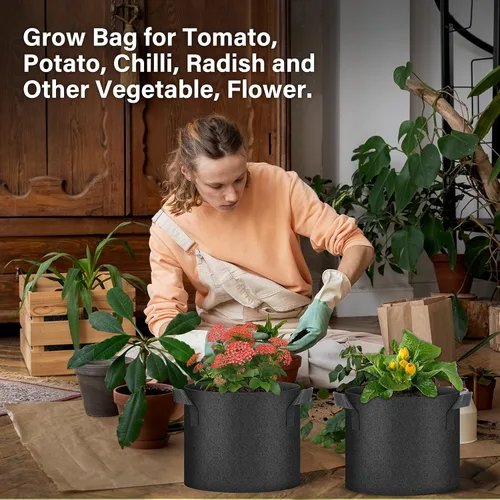 Vista 7 de Bolsas de cultivo de plantas HealSmart 3 galones, juego de 10 macetas para tomate con asas, tela no tejida de aireación, maceta de jardinería Negro