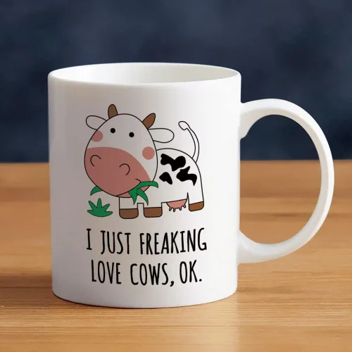 Vista 2 de Taza de café de cerámica con estampado de vaca Kawaii para mujeres, mamá o hija