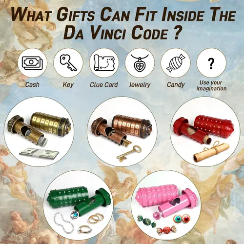 Vista 4 de Criptex Código Da Vinci Numérico, Caja de Rompecabezas de Dinero para Regalo en Efectivo con Compartimentos Secretos Ocultos Cumpleaños Navidad