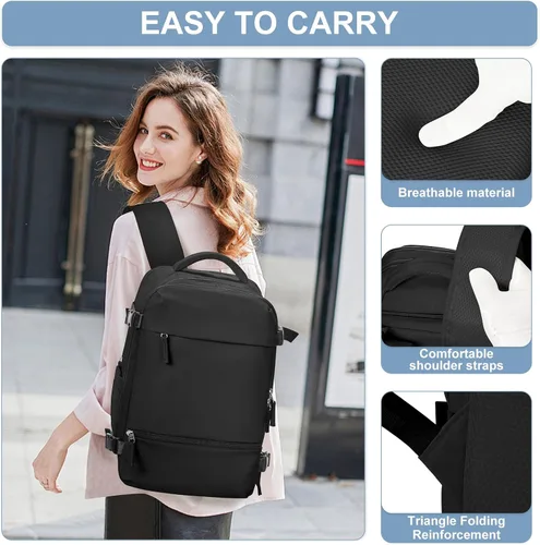 Vista 7 de Mochila de viaje Suwasp para mujer aprobada por aerolíneas, equipaje de mano aprobado para vuelos, mochila para hombre, Negro, Mediana, Moderno