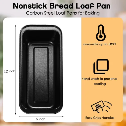Vista 2 de Sliner 6 moldes para pan, 12 x 5 pulgadas de largo, antiadherente, de acero inoxidable, rectangular, para tartas, pan, pan, para pasteles de carne