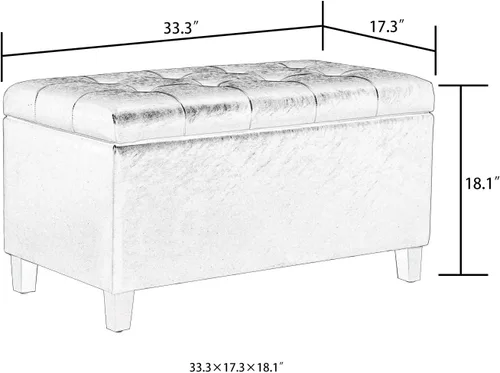 Vista 3 de Adeco Otomana de almacenamiento, banco tapizado rectangular de piel sintética con patas de madera, reposapiés, mesa de café para sala de estar Negro