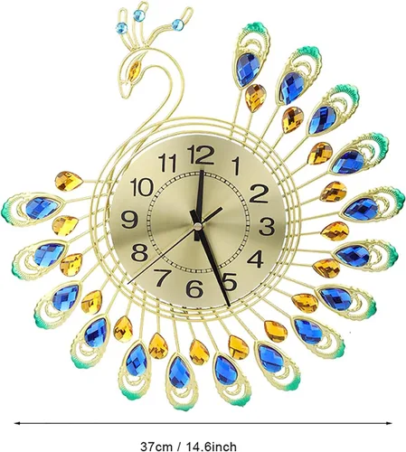Vista 5 de Reloj de pared de pavo real, reloj de pared sin tictac, reloj de pared con forma de pavo real, moderno reloj de hierro 3D, reloj de pared de 14.6 x