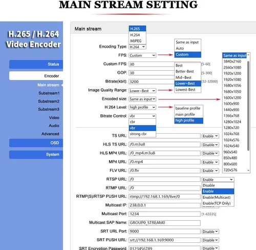 Vista 7 de H.265 H.264 4K HDMI a IP Network Video Coder, 1080P HD Video Audio Codificador Soporta RTSP RTMPS UDP HLS SRT HTTP WebRTC ICECAST, para IPTV