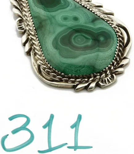 Vista 9 de C.80-90's Navajo Billy Eagle .925 Collar de malaquita natural minada de plata maciza, turquesa
