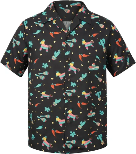 Vista 42 de Camisa hawaiana para hombre, con estampado floral, cómoda, con botones, casual, manga corta, ropa de playa para hombre
